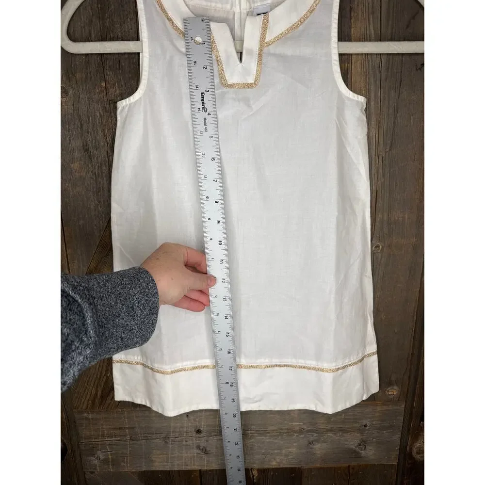 Janie and Jack White Dress Girls Size 4, 100% Cotton, Gold-Trimmed V-Neck